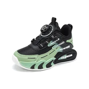 Stylish boys' breathable mesh running sneakers with a convenient rotating buckle closure
