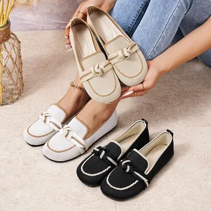 Dames Casual Flyknit Platte Schoenen Ademende Twist Knoop Kleurblok Loafers Comfortabele Slip On Wandelschoenen Grote Maat