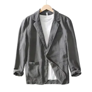 Men's casual grey cotton blazer jacket, single-layer unlined British style fashion coat