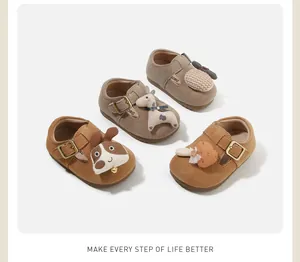 Four pairs of baby soft-sole first walkers with cute cartoon animal decorations
