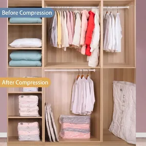 Vacuum storage bags for clothes and quilts, before and after compression comparison