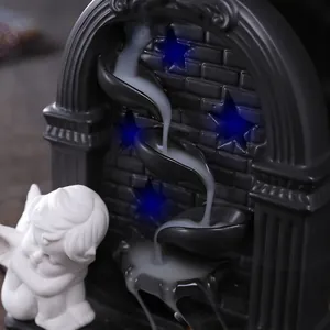 Decorative European style Cupid backflow incense burner with angel figure and LED stars