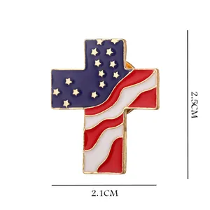 Detailed size measurements of the American flag cross metal brooch pin badge.