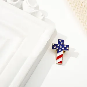 American flag themed metal cross brooch lapel pin for creative shirt decoration