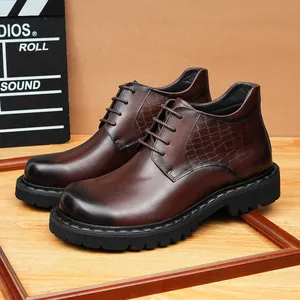 Men British Style Crocodile Pattern Stitching Genuine Leather Martin Boots Thick Sole Round Toe Lace-up Casual Winter Shoes