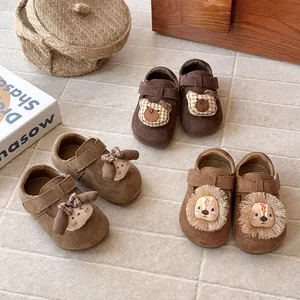 Mocasines para Niñas con Parche de Dibujos Animados Zapatos de PU de Gamuza Sintética Retro con Cierre de Velcro