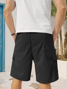 Detailed back view of men's black corduroy cargo shorts showing the premium ribbed texture