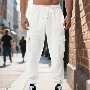 Pantalon cargo homme en maille jacquard gaufre avec cordon de serrage