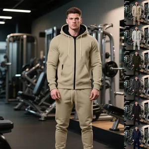 Hombre Invierno Forro Polar Sudadera con Capucha Pantalones Parte Superior Y Inferior Cremallera Térmico Informal Deporte