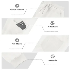 Vues détaillées du pantalon de jogging en jacquard blanc : taille, poches et chevilles.