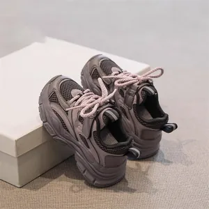 Breathable mesh chunky sneakers for girls in mauve with thick soles and stylish design.