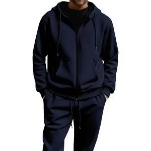 Conjunto de chándal azul marino para hombre con sudadera con capucha y cremallera.