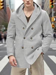 Manteau à capuche gris décontracté à double boutonnage pour homme style urbain automne