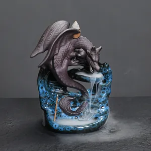 Dragon backflow incense burner with blue kiln glaze waterfall ceramic home decor