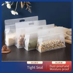 Bolsas de Embalaje de Alimentos Transparentes Mate Con Asa Sellado de Ocho Lados Bolsa Ziplock Engrosada a Prueba de Humedad para Almacenamiento de Granos Nueces Arroz Harina