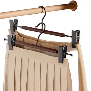 Premium beechwood pant clips and metal hangers for seamless skirt and trouser storage