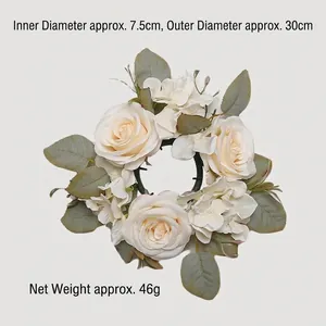 Corona de rosas y hortensias artificiales para decoración de bodas en el hogar local