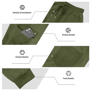 Détails rapprochés du pantalon de jogging en jacquard vert pour hommes avec ses poches