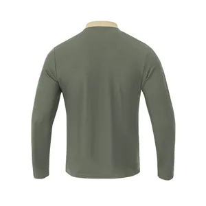 Vue arrière d'un polo à manches longues pour homme vert olive en maille côtelée.