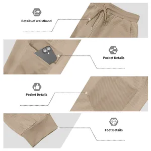Détails d'un pantalon de jogging jacquard gaufre kaki pour hommes avec taille à cordon