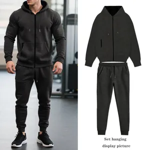Conjunto de sudadera con capucha y cremallera y pantalones de invierno para hombre
