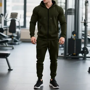 Chándal térmico para hombre en verde oliva con chaqueta con capucha y pantalón largo
