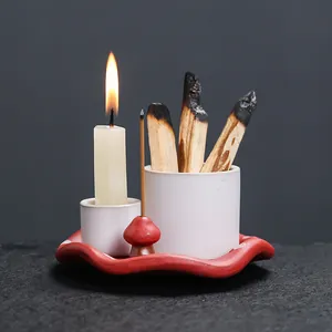 Creative ceramic incense burner set with mushroom stick holder and candle stand for home decor