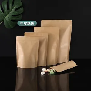 Stand Up Kraft Paper Bags Resealable Ziplock Food Storage Pouch Moisture Proof For Tea Nut Coffee Bean Home Kitchen Organizer