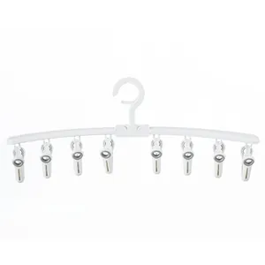 White foldable multi-clip clothes hanger drying rack for laundry socks and underwear