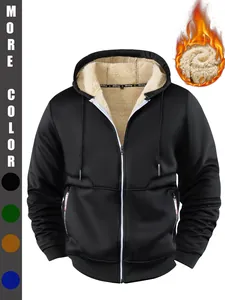 Heren Volledige Rits Fleecegevoerd Hoodie Effen Kleur Verdikt Sweatshirt met Capuchon Winter Warm Jas Mantel Top