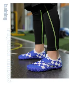 Blue and white checkered children's training shoes for gym and beach activities