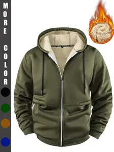 Olijfgroene heren hoodie met rits en fleece voering voor thermische warmte