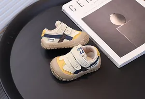 Toddler non-slip outdoor walking shoes with protective toe cap and hook-loop straps