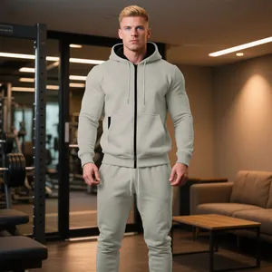 Conjunto de sudadera con capucha y pantalón de chándal gris claro para hombre, otoño invierno.