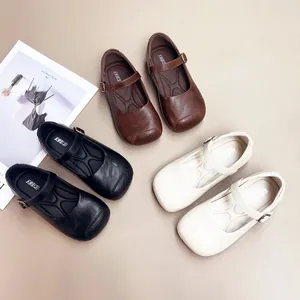 Girls Mary Jane Shoes Princess Soft Sole Artificial Leather Flats Round Toe T-Strap Buckle Dress Shoes School Wedding Party