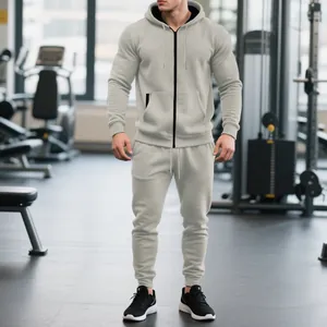 Chándal deportivo gris para hombre con sudadera con cremallera y pantalones de entrenamiento