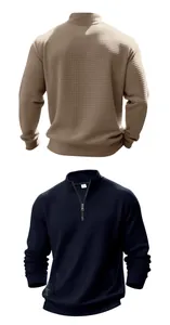 Felpe da uomo a mezza zip in maglia a nido d'ape con collo alto, fronte e retro