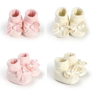 Baby Girls Bow Sock Shoes Newborn Toddler Non-slip Soft Cotton Sole Princess Lace Crib Shoes Prewalker First Walkers