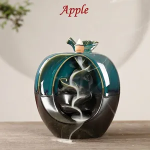Ceramic Backflow Incense Burner Apple Shape Decor Zen Waterfall Smoke Incense Holder Kiln Transformation Glaze Ornament
