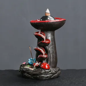 Mushroom backflow incense burner made of resin for home decor with waterfall smoke effect