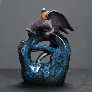 Original dragon backflow incense burner with kiln-transformed blue ceramic base