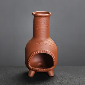 Retro terracotta ceramic mini fireplace incense burner for Palo Santo and sage wood
