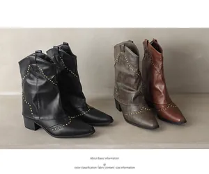 Stylish vintage western cowboy boots for women featuring rivet details and pointed toe