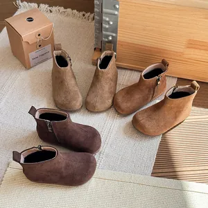 Kinderen Retro Martin Laarzen Warm Kunstleer Zijrits Winterschoenen Voor Jongens Meisjes Koreaanse Stijl Antislip Outdoor Enkellaarsjes