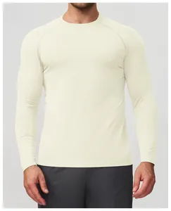 Close-up of men's seamless long-sleeved sports t-shirt with breathable knit texture