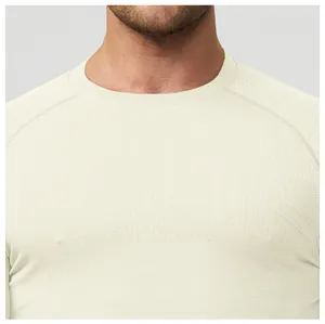 Close-up of men's seamless quick-dry sports top showing breathable mesh texture