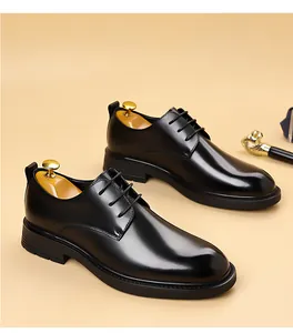 Close-up detail of classic black men's leather Derby shoes with elegant business style