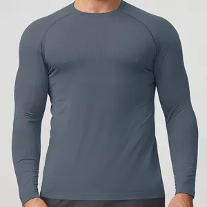 Men's seamless quick-dry long sleeve athletic compression t-shirt for fitness and running