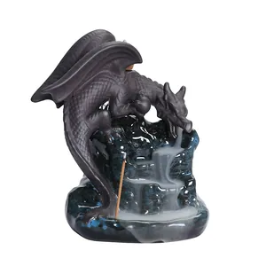 Exquisite ceramic dragon backflow incense burner featuring a waterfall smoke effect