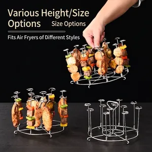Edelstahl Heißluftfritteuse Grillständer Mit Vertikalen Grillspießen Abnehmbarer Hängender Röstränder Für Lamm Kabob Geflügel